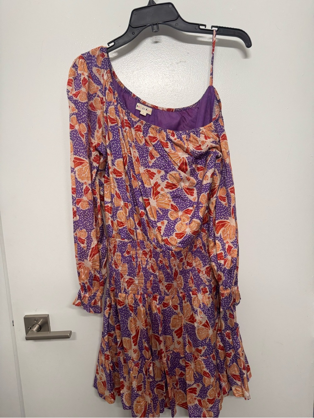 Roller Rabbit Purple One-Shoulder Floral Dress with Orange Accents